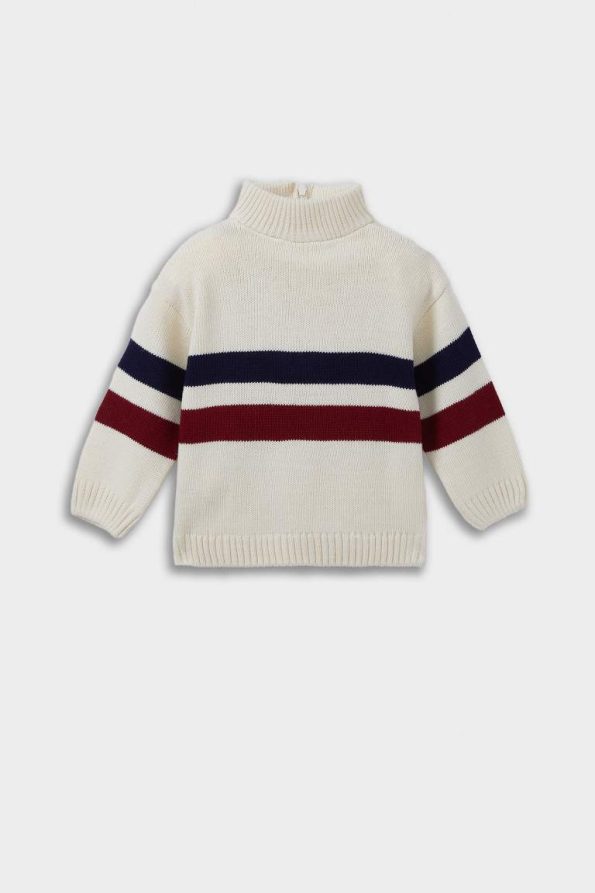 Boys' Striped Knit Sweater with Zippered Stand Collar