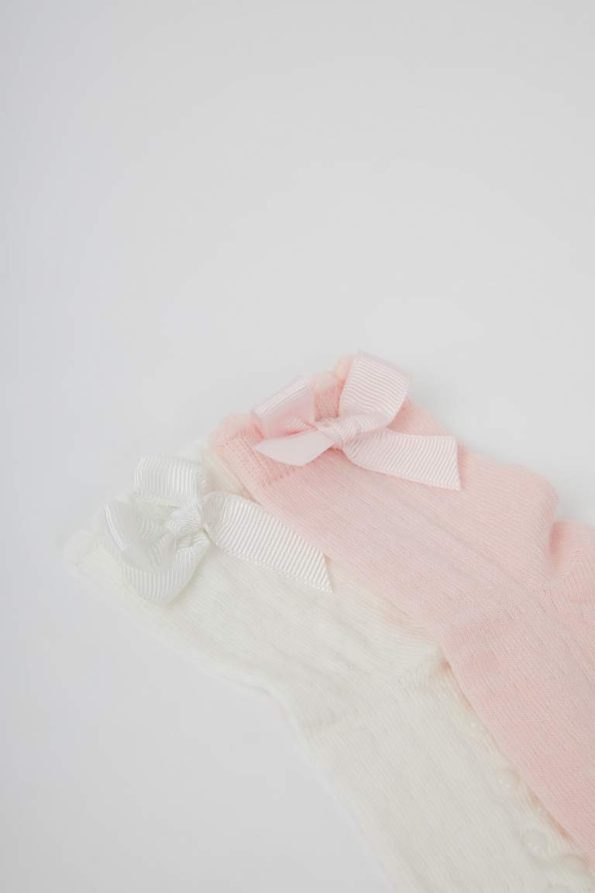 Non-Slip Sole 2-Pack Cotton Long Socks for Baby Girls