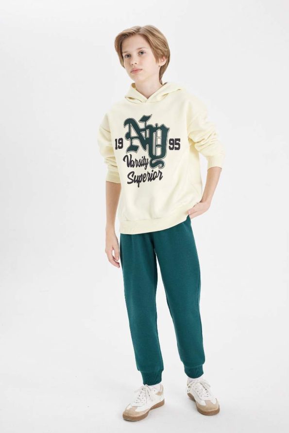 Boys' Oversized Hooded Printed School Sweatshirt