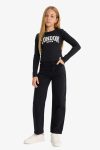 Girls' Straight Fit Wide Leg Pocket Cotton School Pants