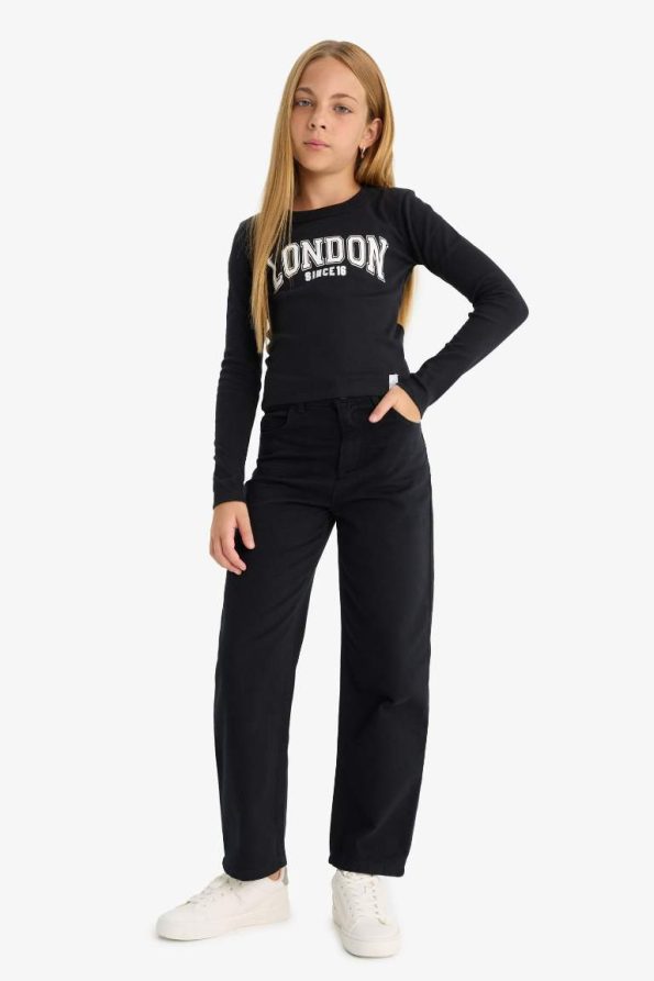 Girls' Straight Fit Wide Leg Pocket Cotton School Pants
