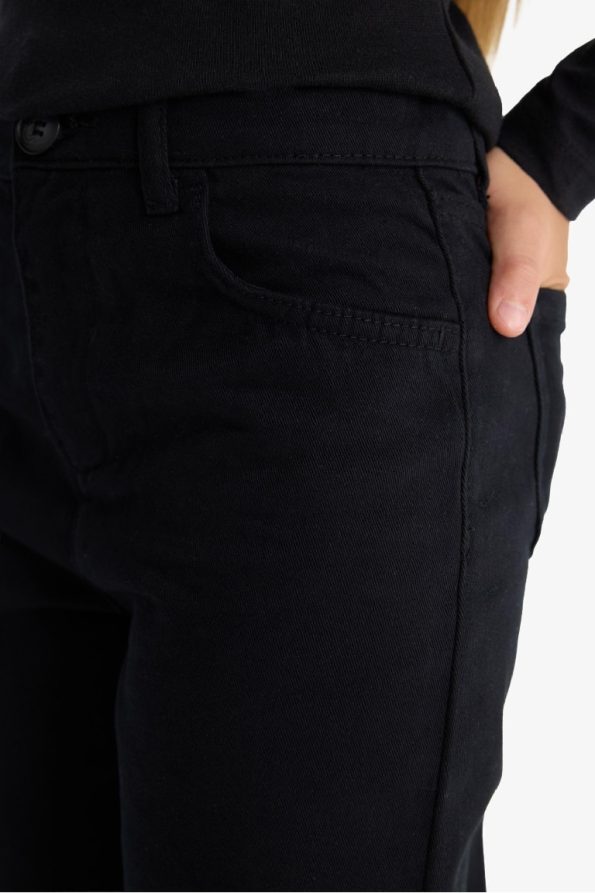 Girls' Straight Fit Wide Leg Pocket Cotton School Pants