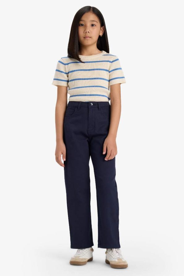 Girls' Straight Fit Wide Leg Pocket Cotton School Trousers