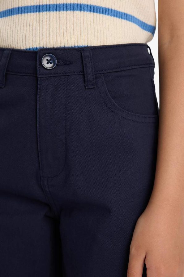 Girls' Straight Fit Wide Leg Pocket Cotton School Trousers