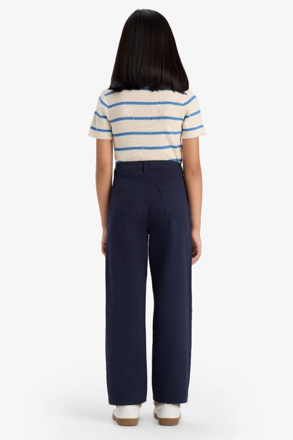 Girls' Straight Fit Wide Leg Pocket Cotton School Trousers