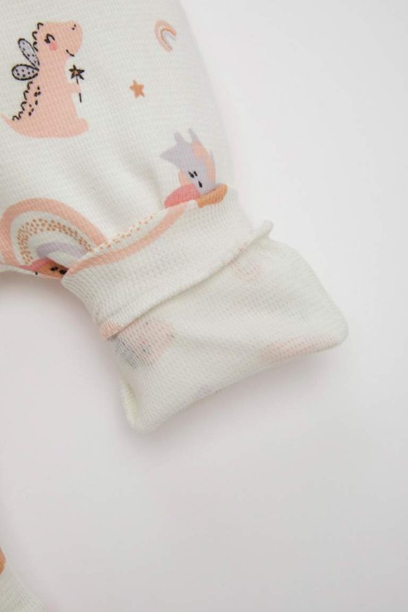 Newborn Baby Girl 2-Piece Dinosaur Print Short Sleeve Waffle Romper Set with Bandana
