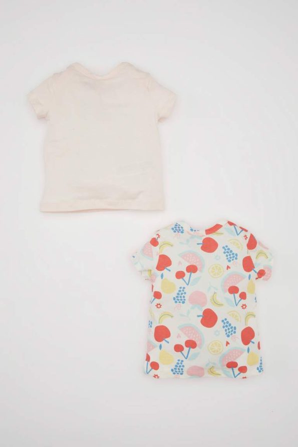 Baby Girl Newborn Envelope Collar Fruit Patterned Cotton T-Shirt Set