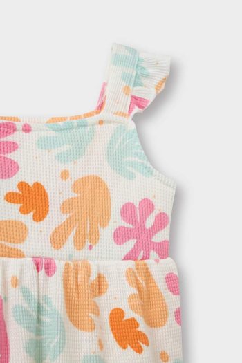 Girls' Floral Strap Waffle Summer Dress