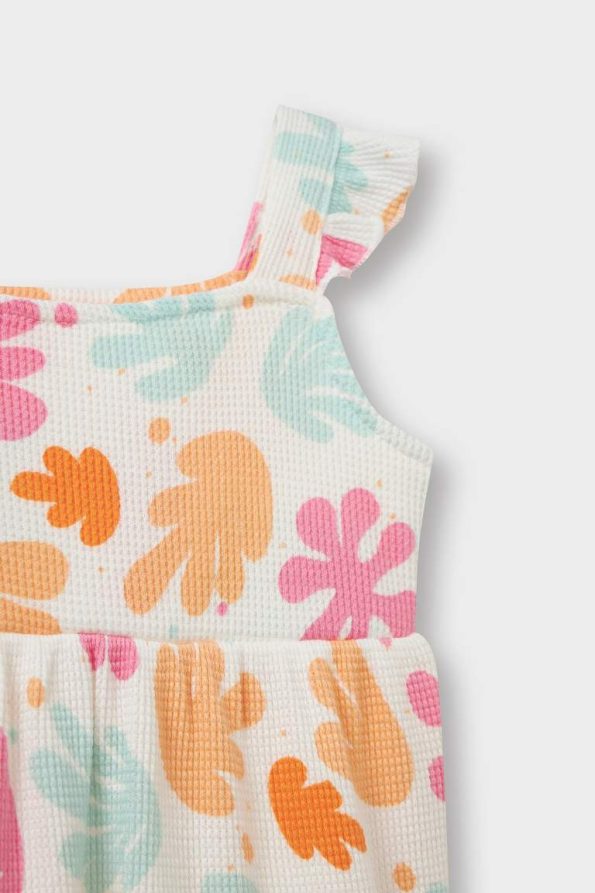 Girls' Floral Strap Waffle Summer Dress