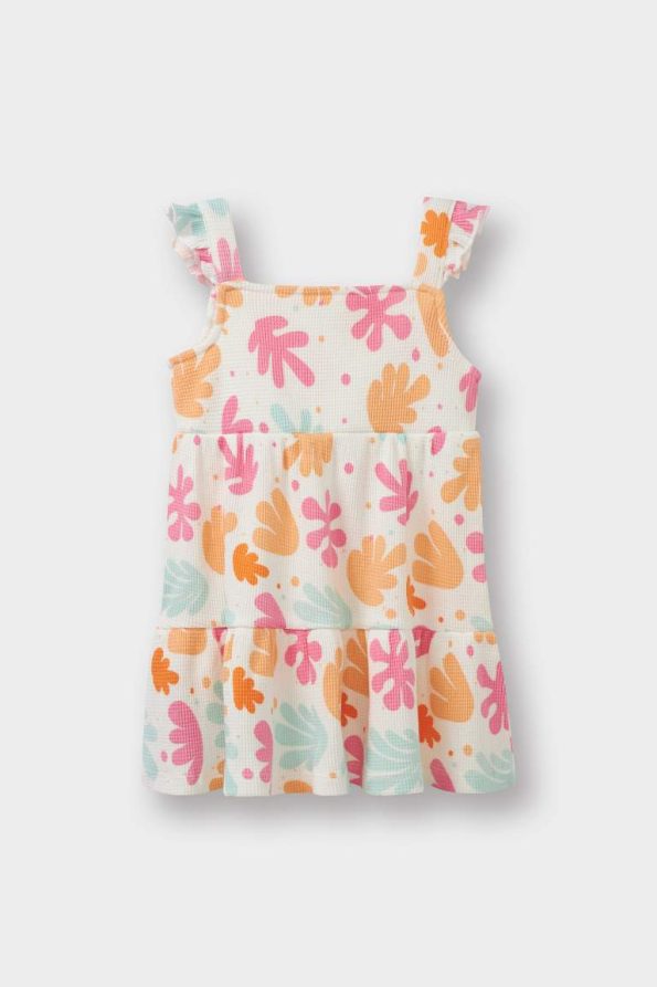 Girls' Floral Strap Waffle Summer Dress