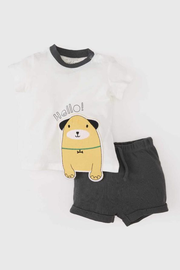 Boys' 2-Piece Dog Print Short Sleeve T-Shirt and Waffle Waistband Shorts Set