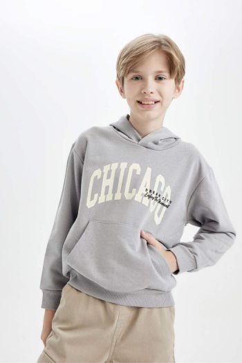 Boys' Hooded Pocket Printed Sweatshirt