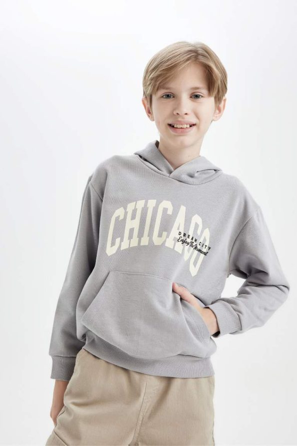 Boys' Hooded Pocket Printed Sweatshirt