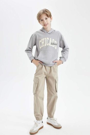 Boys' Hooded Pocket Printed Sweatshirt