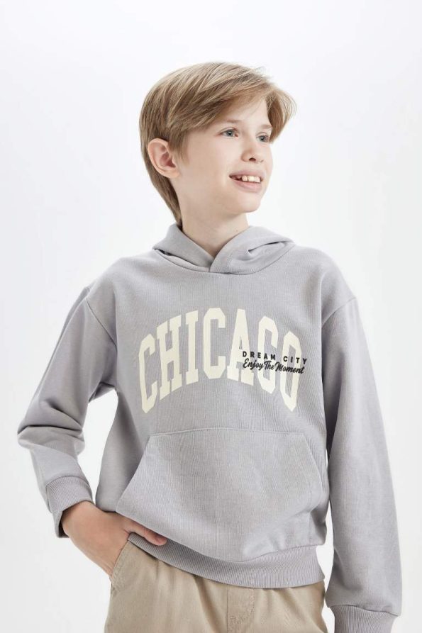 Boys' Hooded Pocket Printed Sweatshirt