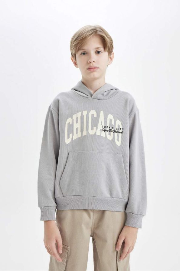 Boys' Hooded Pocket Printed Sweatshirt