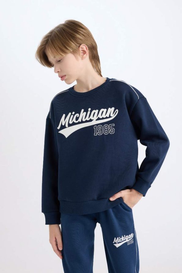 Boys' Navy Blue Oversized Print Sweatshirt