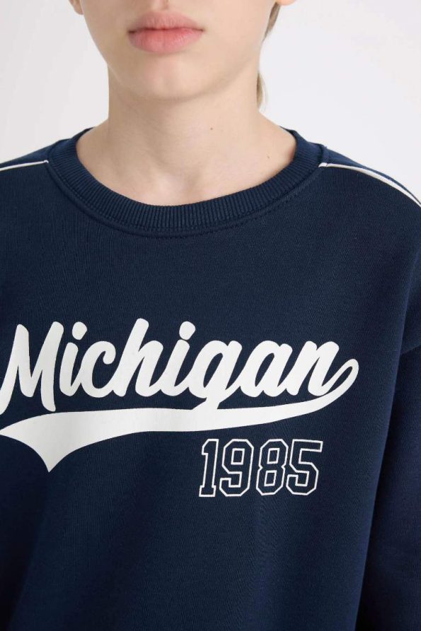 Boys' Navy Blue Oversized Print Sweatshirt