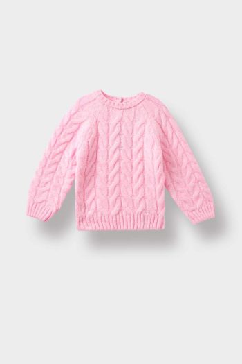 Girls' Knitted Sweater with Braided Collar