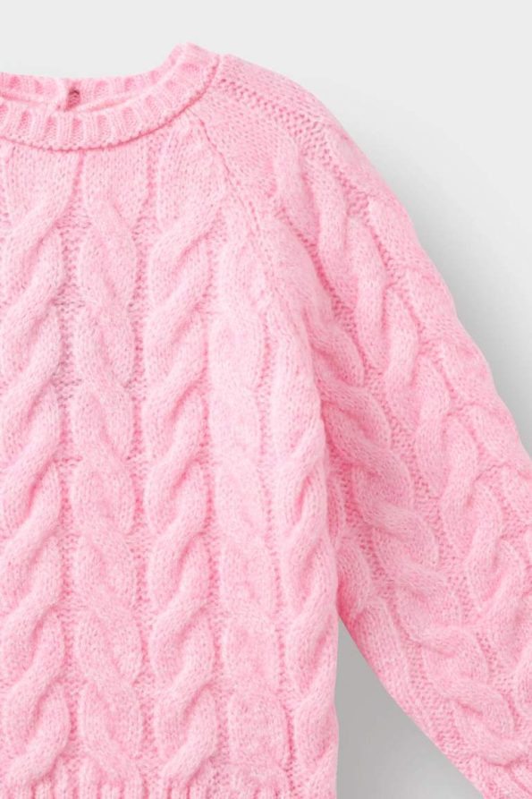 Girls' Knitted Sweater with Braided Collar