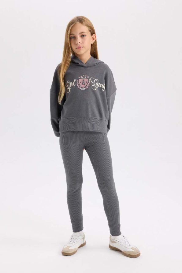 Girls' 2-Piece Printed Hoodie and Ribbed Leggings Set