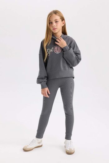 Girls' 2-Piece Printed Hoodie and Ribbed Leggings Set