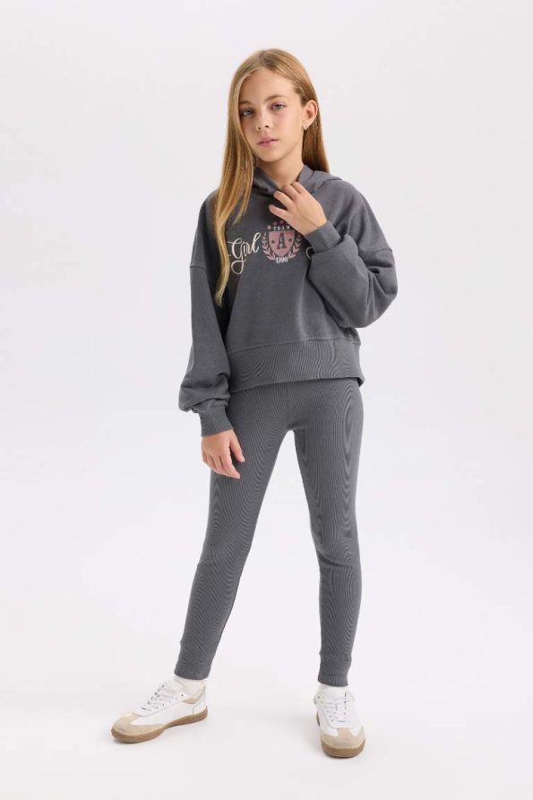 Girls' 2-Piece Printed Hoodie and Ribbed Leggings Set