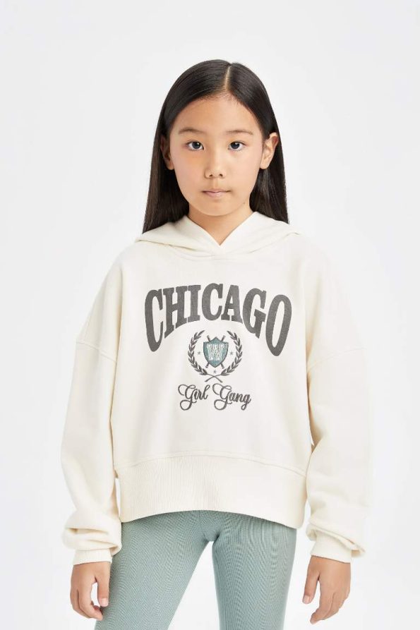 Girls' Hooded Printed Sweatshirt and Ribbed Leggings Set