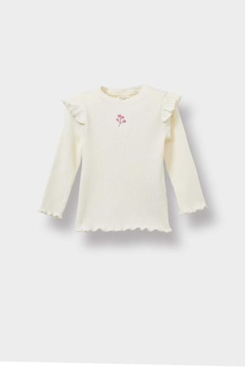 Girls' Floral Ribbed Long Sleeve School T-Shirt