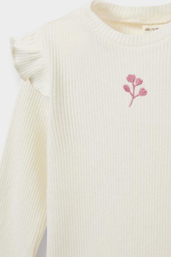 Girls' Floral Ribbed Long Sleeve School T-Shirt