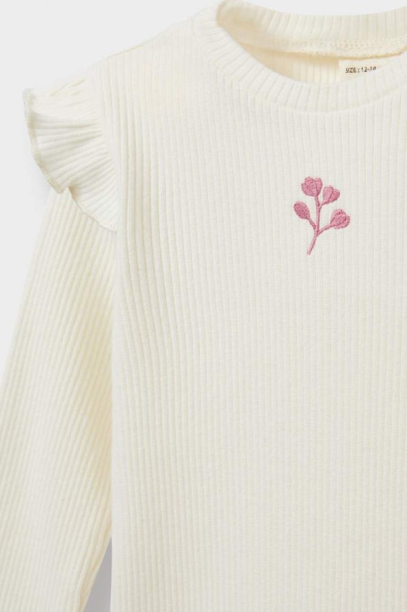 Girls' Floral Ribbed Long Sleeve School T-Shirt