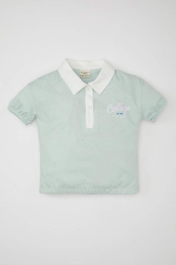 Girls' Short Sleeve Shirt with Printed Collar