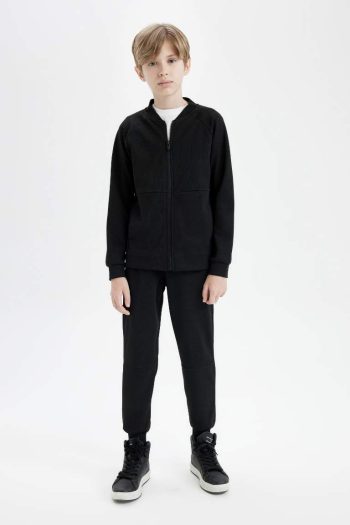 Boys' College Collar Zip-Up Lightweight Bomber Jacket with Dual Pockets