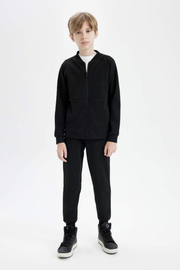 Boys' College Collar Zip-Up Lightweight Bomber Jacket with Dual Pockets