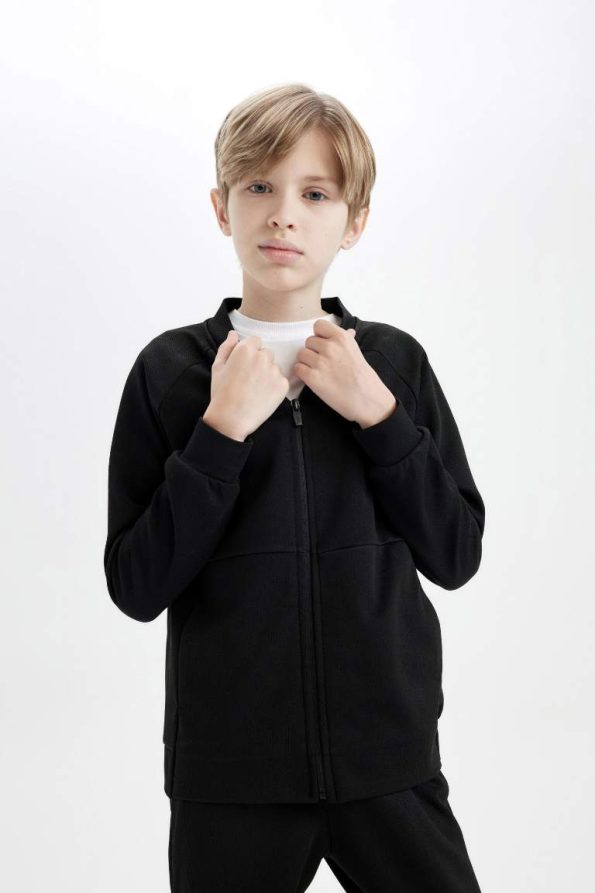 Boys' College Collar Zip-Up Lightweight Bomber Jacket with Dual Pockets
