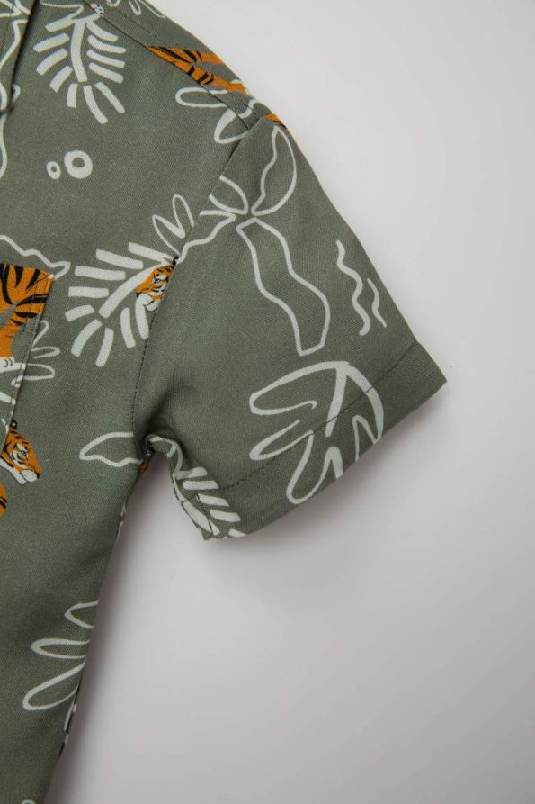 Boys' Short Sleeve Shirt with Patterned Mandarin Collar
