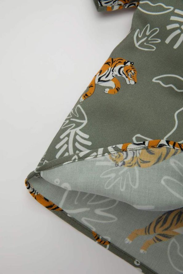 Boys' Short Sleeve Shirt with Patterned Mandarin Collar