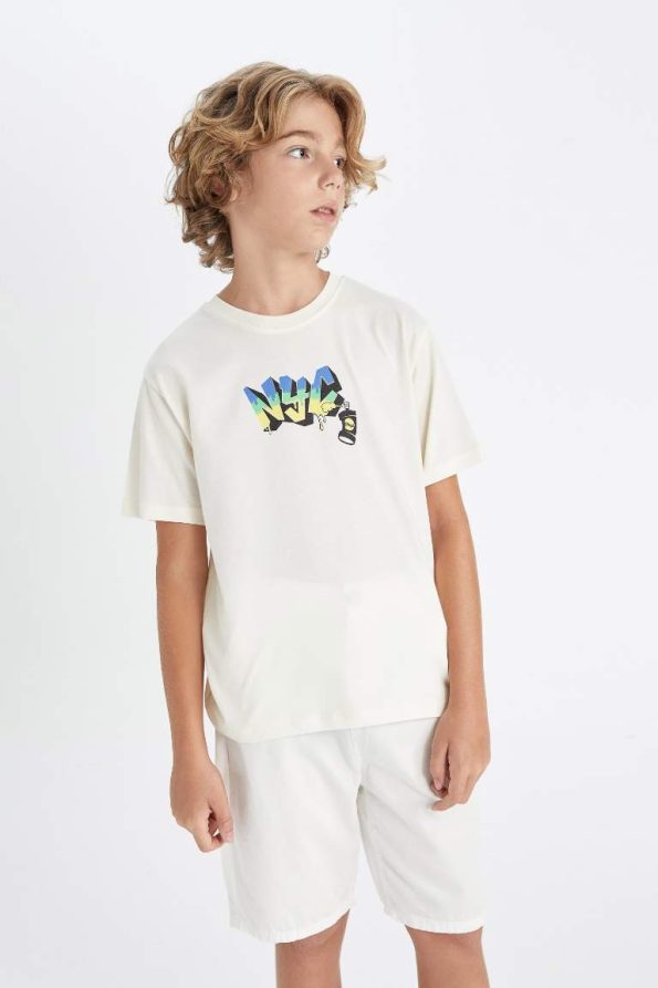 Boys' Short Sleeve Embroidered Crew Neck T-Shirt