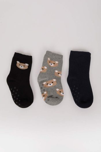 Boys' Non-Slip Cotton Terry Socks - Set of 3