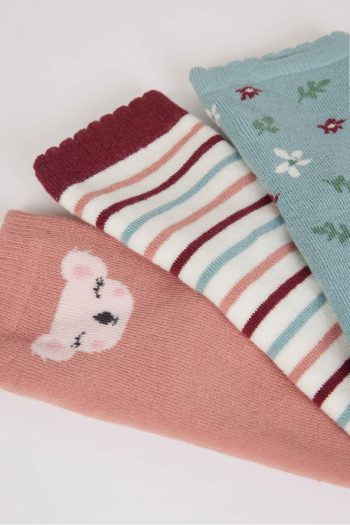 Non-Slip Sole 3-Pack Cotton Long Socks for Baby Girls