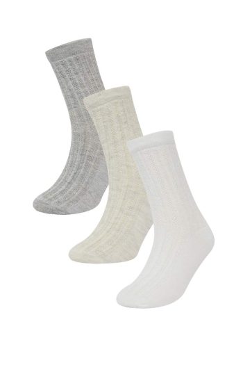 Non-Slip Sole Cotton Long Socks for Baby Girls - Set of 3