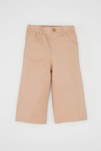 Girls' Stretch Waistband Pocket Beige Gabardine Trousers