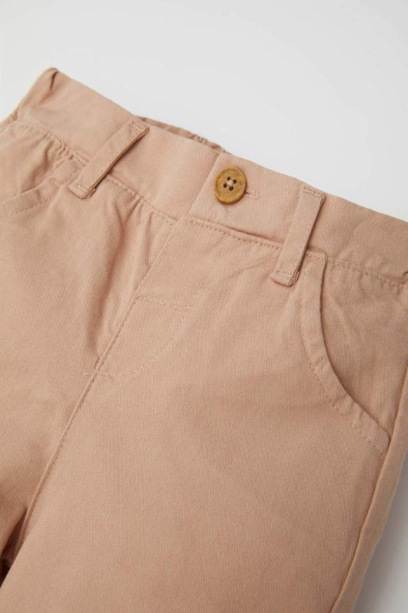 Girls' Stretch Waistband Pocket Beige Gabardine Trousers