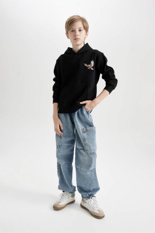 Boys' Printed Black Hoodie Sweatshirt