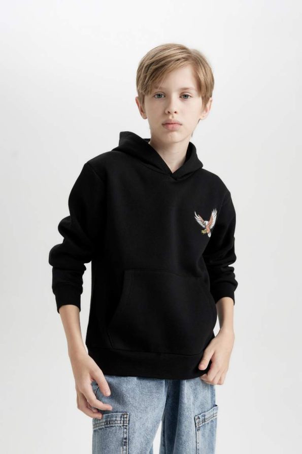 Boys' Printed Black Hoodie Sweatshirt