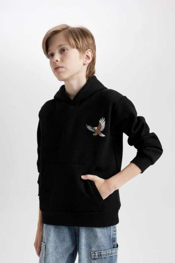 Boys' Printed Black Hoodie Sweatshirt