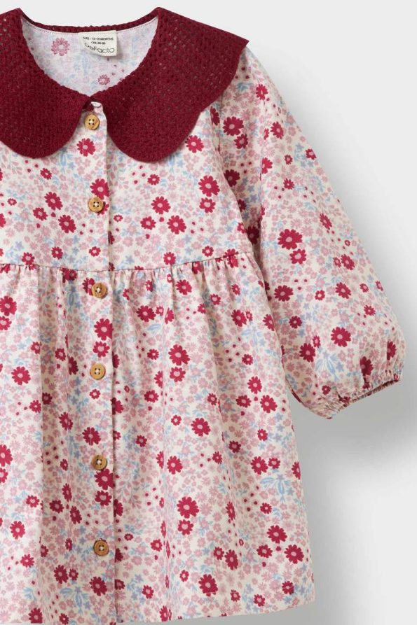 Girls' Floral Long Sleeve Twill Dress