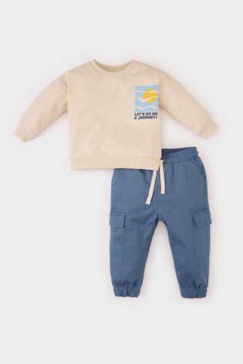 Boys' 2-Piece Printed Sweatshirt Set with Elastic Waist and Cuffs