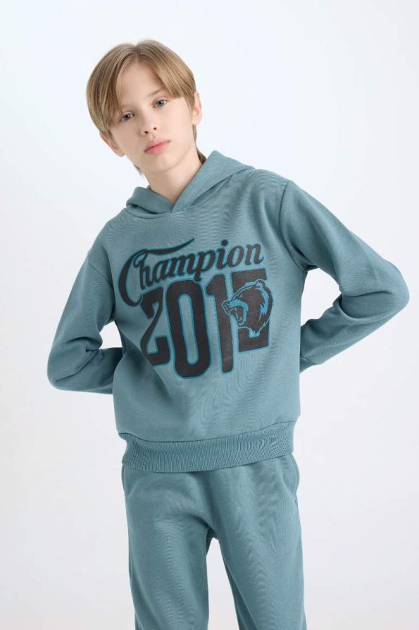 Boys' Hooded Printed Sweatshirt and Elastic Waist Jogger Set