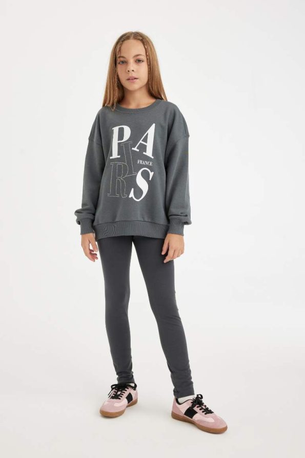 Girls' Anthracite Oversized Wide Fit Printed Sweatshirt